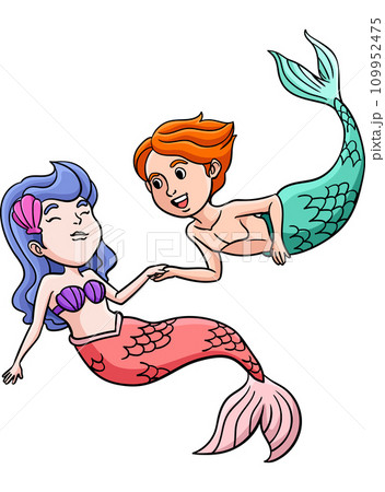 Mermaid and a Merman Cartoon Colored Clipart  109952475