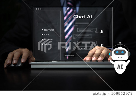 Chatbot conversation Ai Artificial Intelligence technology online customer service.Digital chatbot, robot application, OpenAI generate. Futuristic technology.Virtual assistant on internet. 109952975
