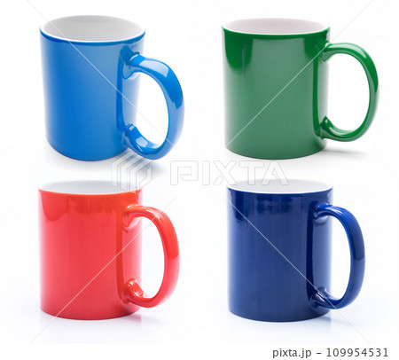 Set of four shiny colorful mugs isolated 109954531