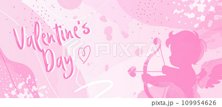 Vector Love Abstract Background - A Pink Valentine's Day Banner with Heartfelt Illustration of Baby Cupid Silhouette and Love in the Air. Vector Love Abstract Background - A Pink Valentine's Day Banner with Heartfelt Illustration of Baby Cupid Silhouette and Love in the Air. 109954626