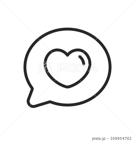 Love Chat Text Bubble Icon - Heart in Speech Bubble Linear Vector Pictogram for Romantic Communication, Messaging, and Valentine's Day Love Texting. Love Chat Text Bubble Icon - Heart in Speech Bubble Linear Vector Pictogram for Romantic Communication, Messaging, and Valentine's Day Love Texting. 109954702