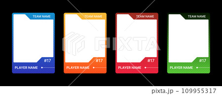 Game sports card template. A set of trading frames for football, basketball and hockey players. Vector illustration on a black background. 109955317