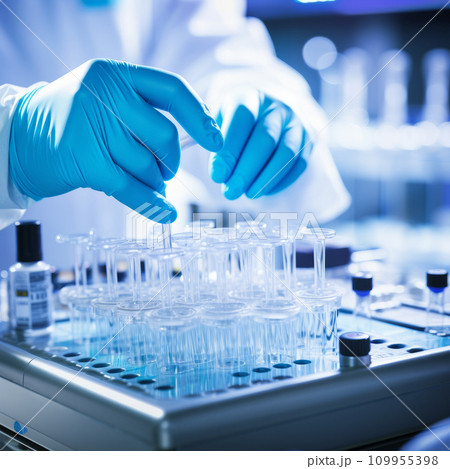 Medical laboratory research, chemist or researcher in gloves. Medicine healthcare pharma production lab laboratory science chemistry genetic 109955398