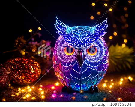 a magic owl made of color glass mystery spectral glowing fire eye a magic owl made of color glass mystery spectral glowing fire eye 109955532