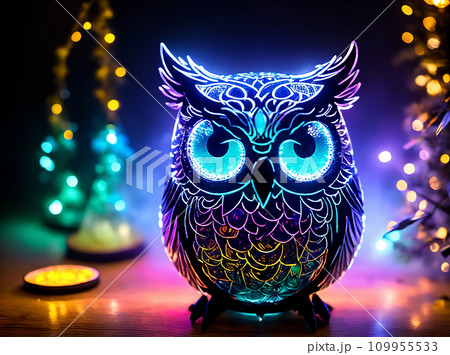 a magic owl made of color glass mystery spectral glowing fire eye a magic owl made of color glass mystery spectral glowing fire eye 109955533