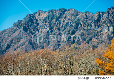 長野県 秋の戸隠高原 青空を背景に荒々しい山容を見せる戸隠山の八方睨 長野県 秋の戸隠高原 青空を背景に荒々しい山容を見せる戸隠山の八方睨 109956227