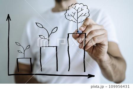 Business growth sale concept. Hand draws a graph of economic profit growth and development 109956431