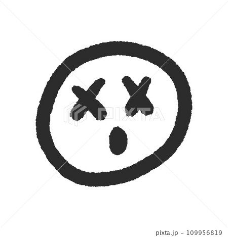 困惑や疲れた表情の手書きのかわいい顔文字 - シンプルな線画の絵文字のデザイン素材 109956819