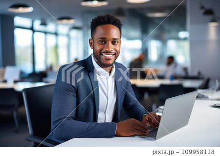 Confident African American Professional in Contemporary Workspace Confident African American Professional in Contemporary Workspace 109958118