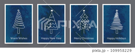 Hand drawn Christmas tree. Greeting card and invitation design. Minimalistic style. Abstract line art. Pine plants on postcard. Simple geometric shapes. Winter celebration poster. Vector illustration Hand drawn Christmas tree. Greeting card and invitation design. Minimalistic style. Abstract line art. Pine plants on postcard. Simple geometric shapes. Winter celebration poster. Vector illustration 109958229