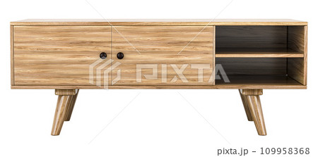 Stand for TV set or TV nightstand with shelves, 3D rendering 109958368