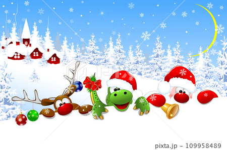 Santa Claus, dragon, and reindeer Santa Claus, dragon, and reindeer 109958489