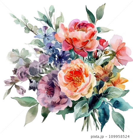 watercolor wedding bouquet isolated 109958524