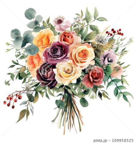 watercolor wedding bouquet isolated 109958525
