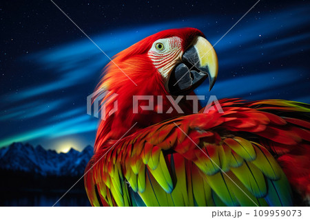 Feathers of the Night: Macaw Illuminated by Northern Lights 109959073