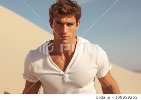 Solo Walker Amidst Vast Desert Terrain Solo Walker Amidst Vast Desert Terrain 109959265