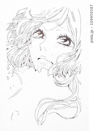 Drawing in the style of anime. Picture of a girl in the picture 109959387