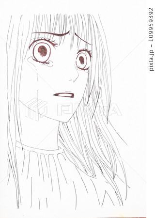 Drawing in the style of anime. Picture of a girl in the picture Drawing in the style of anime. Picture of a girl in the picture 109959392