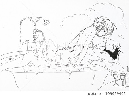 Drawing in the style of anime. Image enamored girl and the guy b 109959405