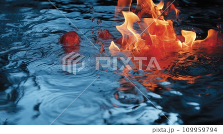 AI-generated content. A fire is burning in the water and it looks like a flower, AI 109959794