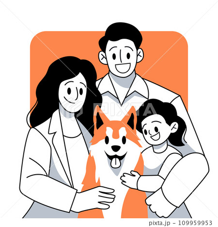 Happy family with dog Vector illustration in flat line cartoon style Happy family with dog Vector illustration in flat line cartoon style 109959953