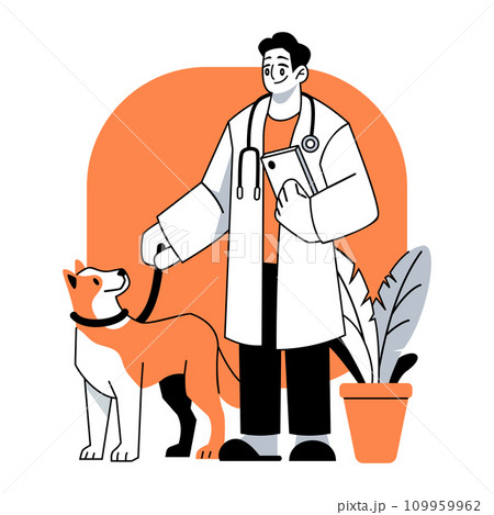 Veterinarian with dog Vector illustration in flat cartoon style 109959962