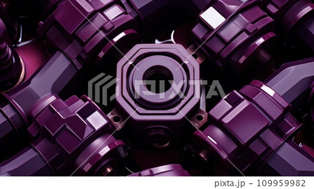 AI-generated content. A close up of a bunch of purple pipes and nuts, AI 109959982