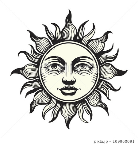 sun icon with face - Stock Illustration [109960091] - PIXTA