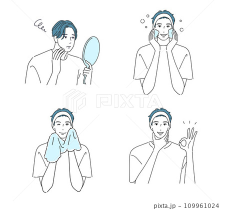スキンケア　洗顔する男性のセット 109961024