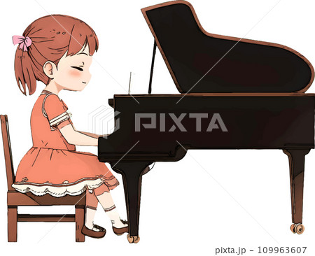 Seorang gadis bermain piano - StockSeorang gadis bermain piano - Stock  