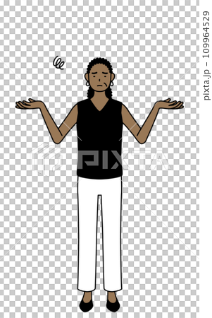African senior woman spreading her arms in trouble African senior woman spreading her arms in trouble 109964529