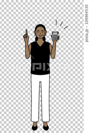 African senior woman pointing with a calculator African senior woman pointing with a calculator 109964530
