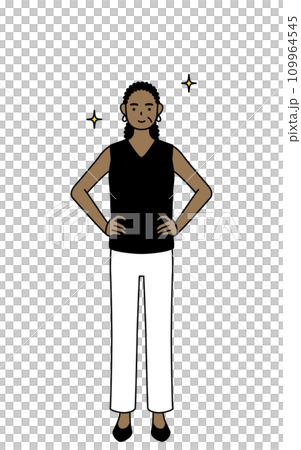 両手を腰に当てたアフリカ系シニア女性 109964545