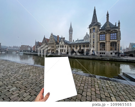 Old houses and the canal in Gent, Belgium 109965503