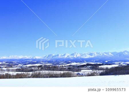 青空と冬の北海道の風景 109965573