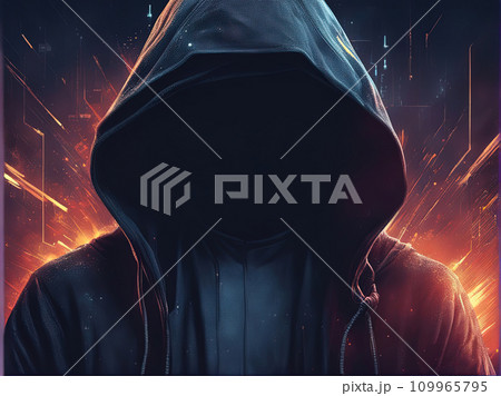 Hacker in hoodie in dark background  109965795