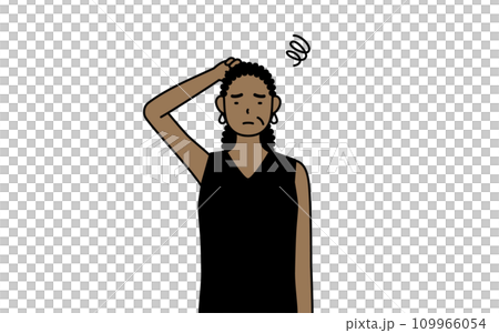 African senior woman scratching her head in trouble African senior woman scratching her head in trouble 109966054