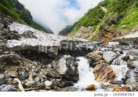 雪渓の下を流れる沢 109966563