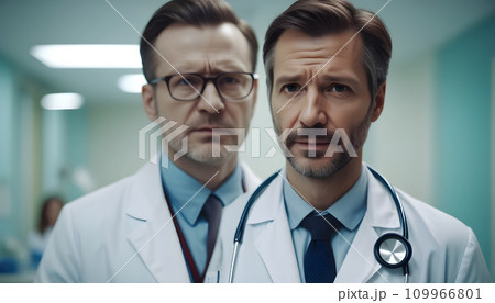 Male doctor in lab coat with stethoscope and medical tool. Generative AI 109966801