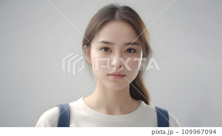 Young Woman with Brown Hair and Direct Gaze, Front View Portrait. Generative AI Young Woman with Brown Hair and Direct Gaze, Front View Portrait. Generative AI 109967094