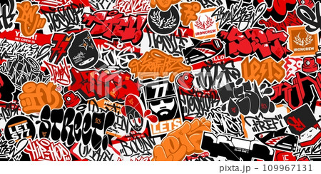 Trendy Abstract Seamless Colorful Urban Graffiti Style Sticker Street Art Lettering Background 109967131