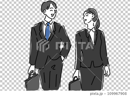 穿西裝找工作的男女簡單線條畫 穿西裝找工作的男女簡單線條畫 109967908