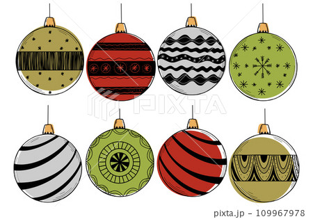Vector set of hand drawn Christmas ball toy. 109967978