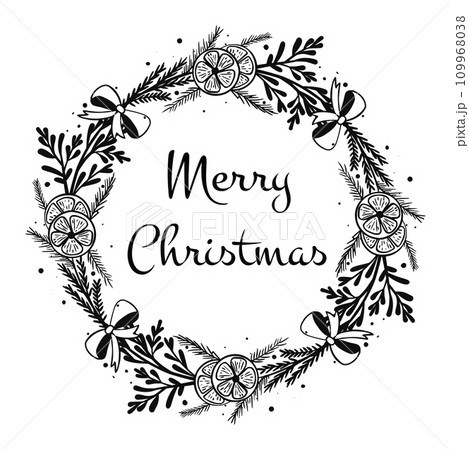 Vintage engraving Christmas wreath illustration. Hand drawn. Vintage engraving Christmas wreath illustration. Hand drawn. 109968038
