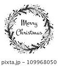 Vintage engraving Christmas wreath illustration. Hand drawn. 109968050