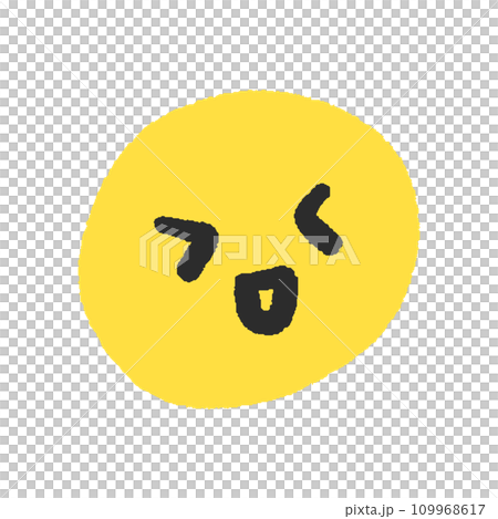 目を閉じで笑っている絵文字 - 黄色い手書きのシンプルでかわいい顔のデザイン素材 109968617