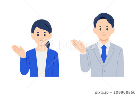 案内のポーズをするビジネスパーソン男女のセット【人物ベクターイラスト素材】 109968866