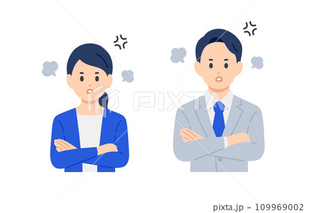 怒るポーズをするビジネスパーソン男女のセット【人物ベクターイラスト素材】 109969002
