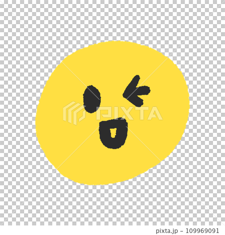 片目を閉じでウインクしている黄色い絵文字 - シンプルでかわいい手書きの顔のデザイン素材 片目を閉じでウインクしている黄色い絵文字 - シンプルでかわいい手書きの顔のデザイン素材 109969091