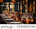 A beautiful table setting for Thanksgiving dinner in a restaurant Generative AI 109969396